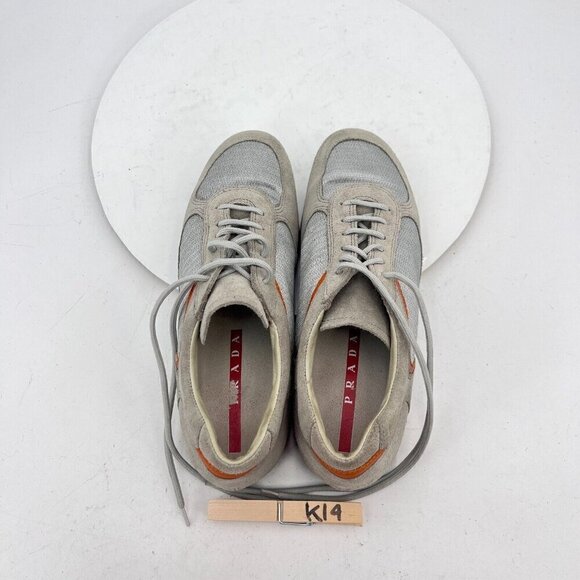 Prada Women Size EU 36.5 US 6.5 Silver Grey Orange Suede Lace Up Shoes - Picture 11 of 14